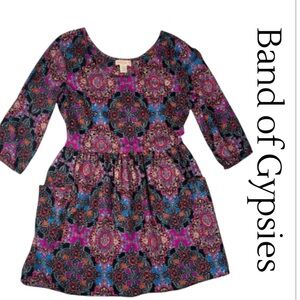 Band Of Gypsies Abstract Mini Dress 3/4 length Sleeve Women’s Size Large
